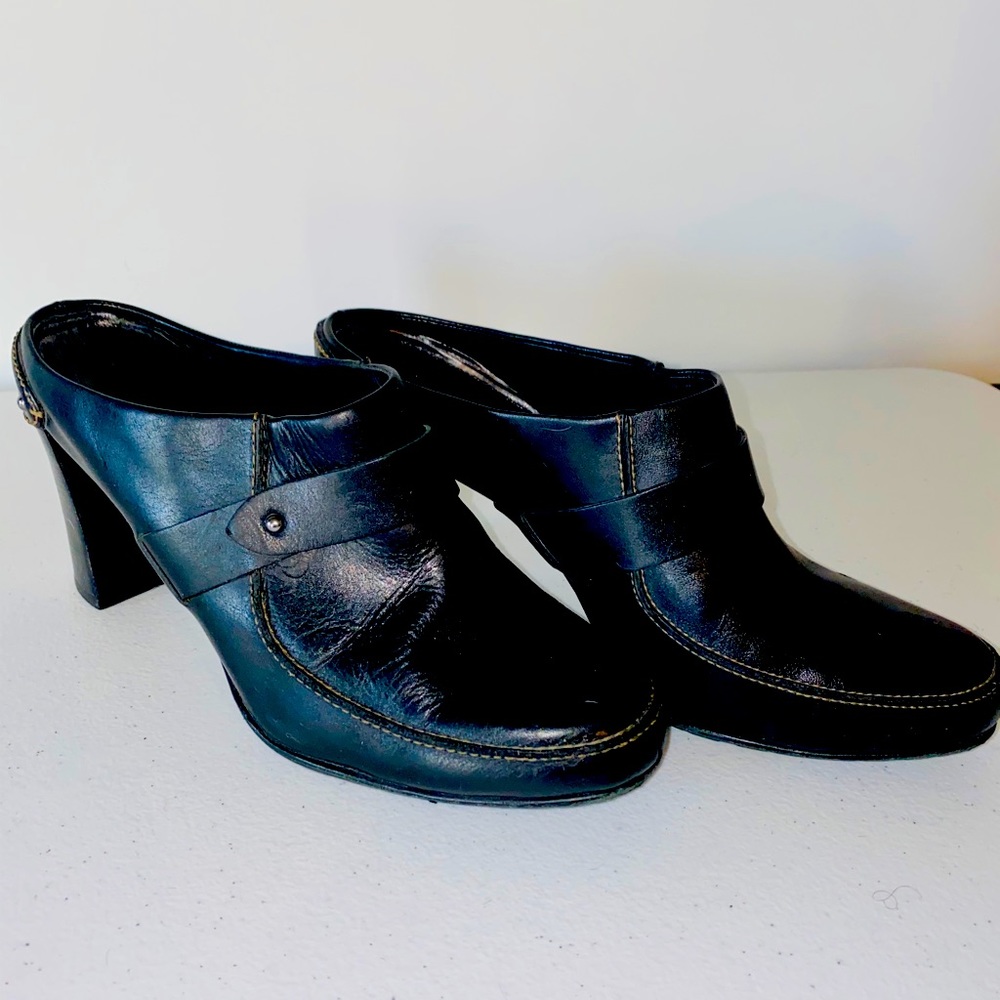 Cole Haan Black Leather Heeled Mule